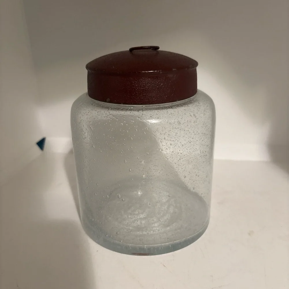 Vintage Clear Glass Canister Jar Metal Lids With Handle Modern Farmhouse Bath